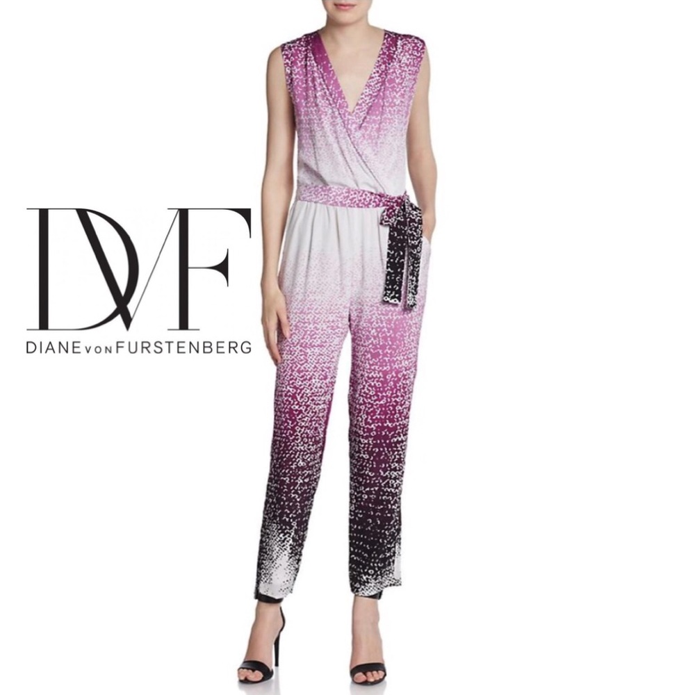 Diane Von Furstenberg Pink White Black Ombre Wrap Jumpsuit